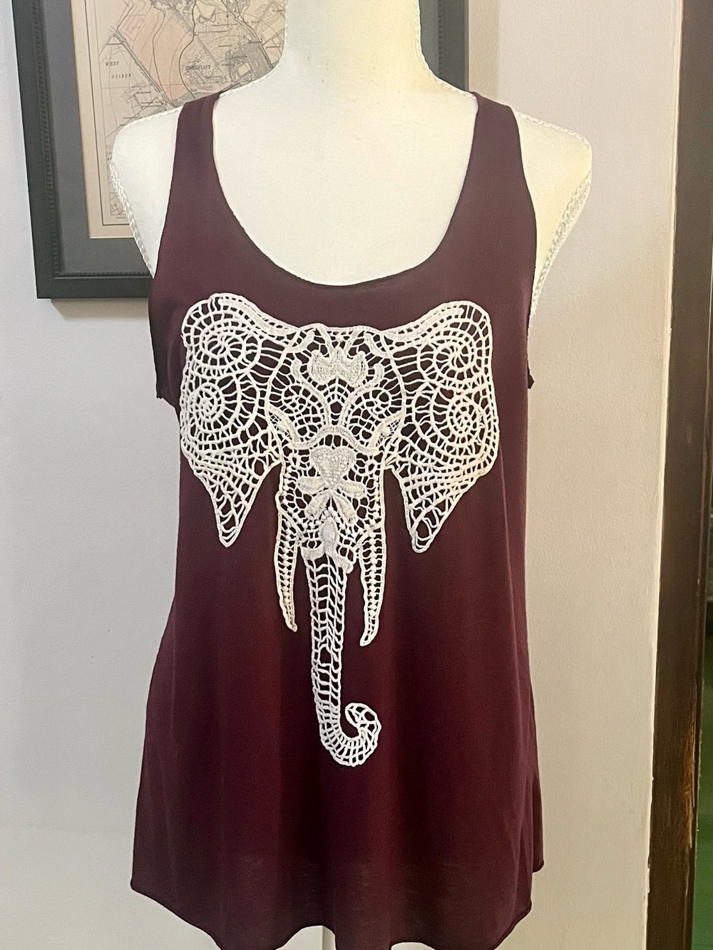 Bear Dance racerback cotton blend tank with elephant appliqué